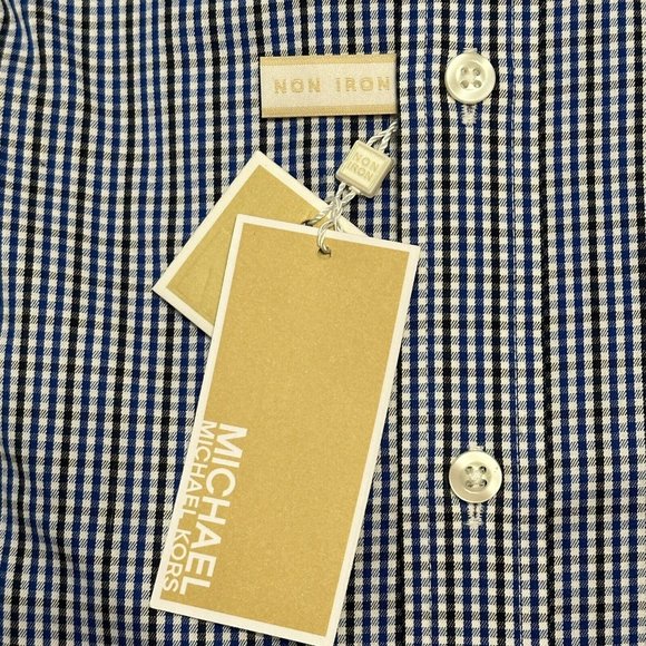 NWT Michael Kors Classic Fit Non Iron 15.5  34/35 Button Shirt Blue Check - Picture 5 of 7